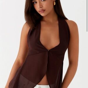Peppermayo Brown Halter Sheer Overlay Tank